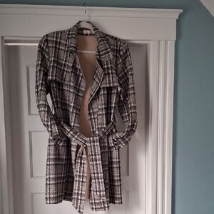 Solitaire Neutral Plaid Tie-Waist Trench Coat